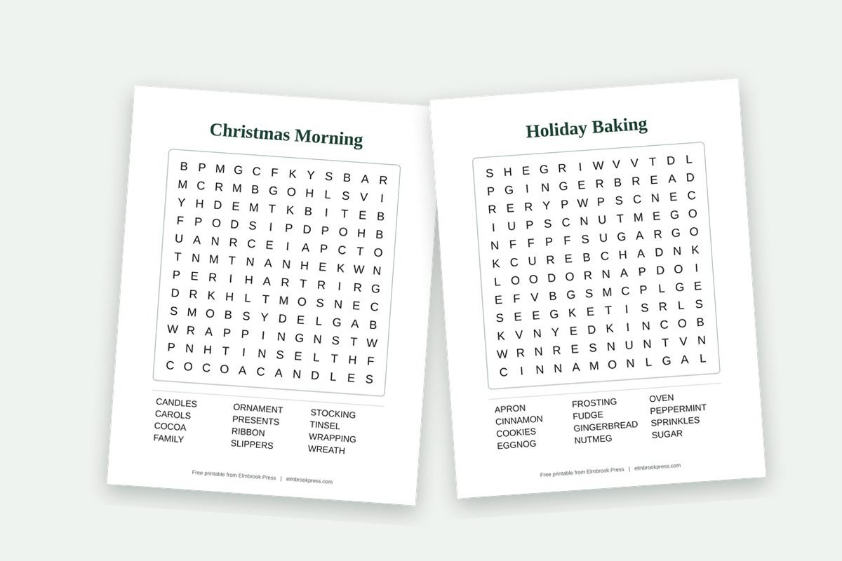 Two free printable large print Christmas word search puzzles