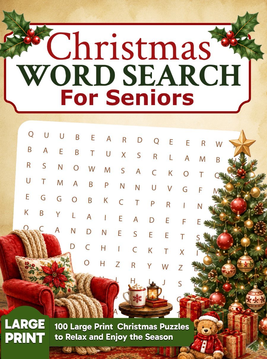 Christmas Word Search for Seniors, a large print Christmas word search book by Elmbrook Press