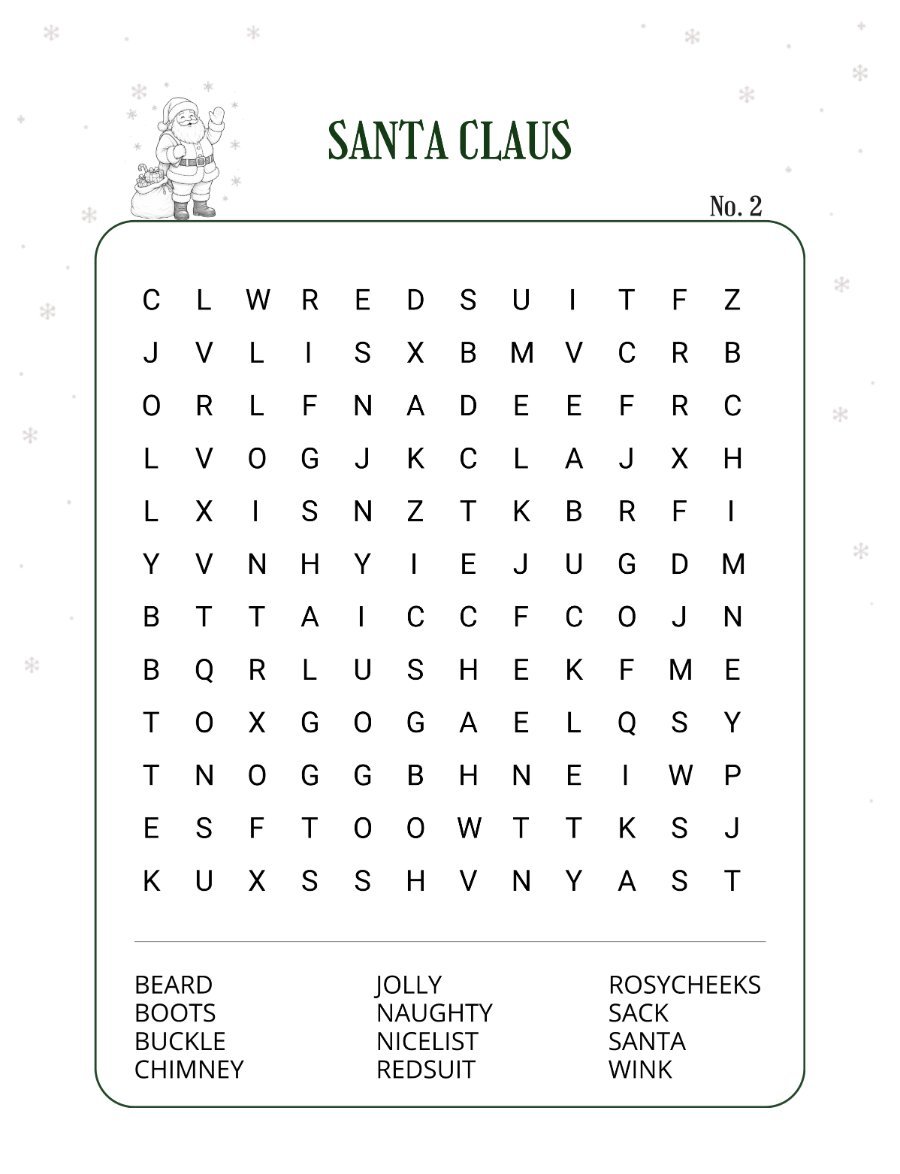 Large print Christmas word search puzzle for seniors