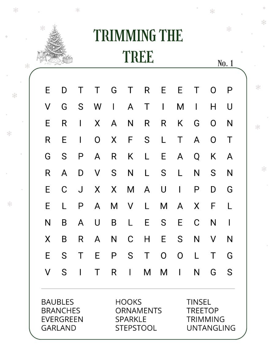 Christmas word search book interior by Elmbrook Press