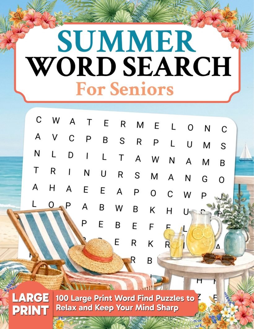 Summer Word Search, a large print puzzle book for adults and seniors by Elmbrook Press